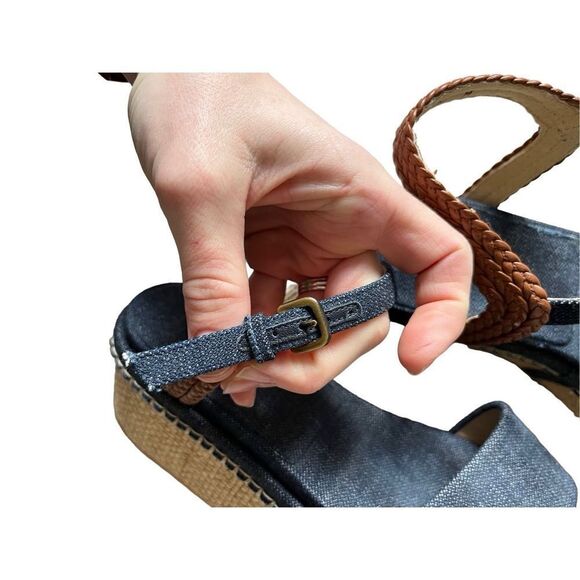 Stuart Weitzman YOURWAY SUEDE ESPADRILLE WEDGE SANDAL IN BLUE size 6 Chunky - Picture 11 of 13